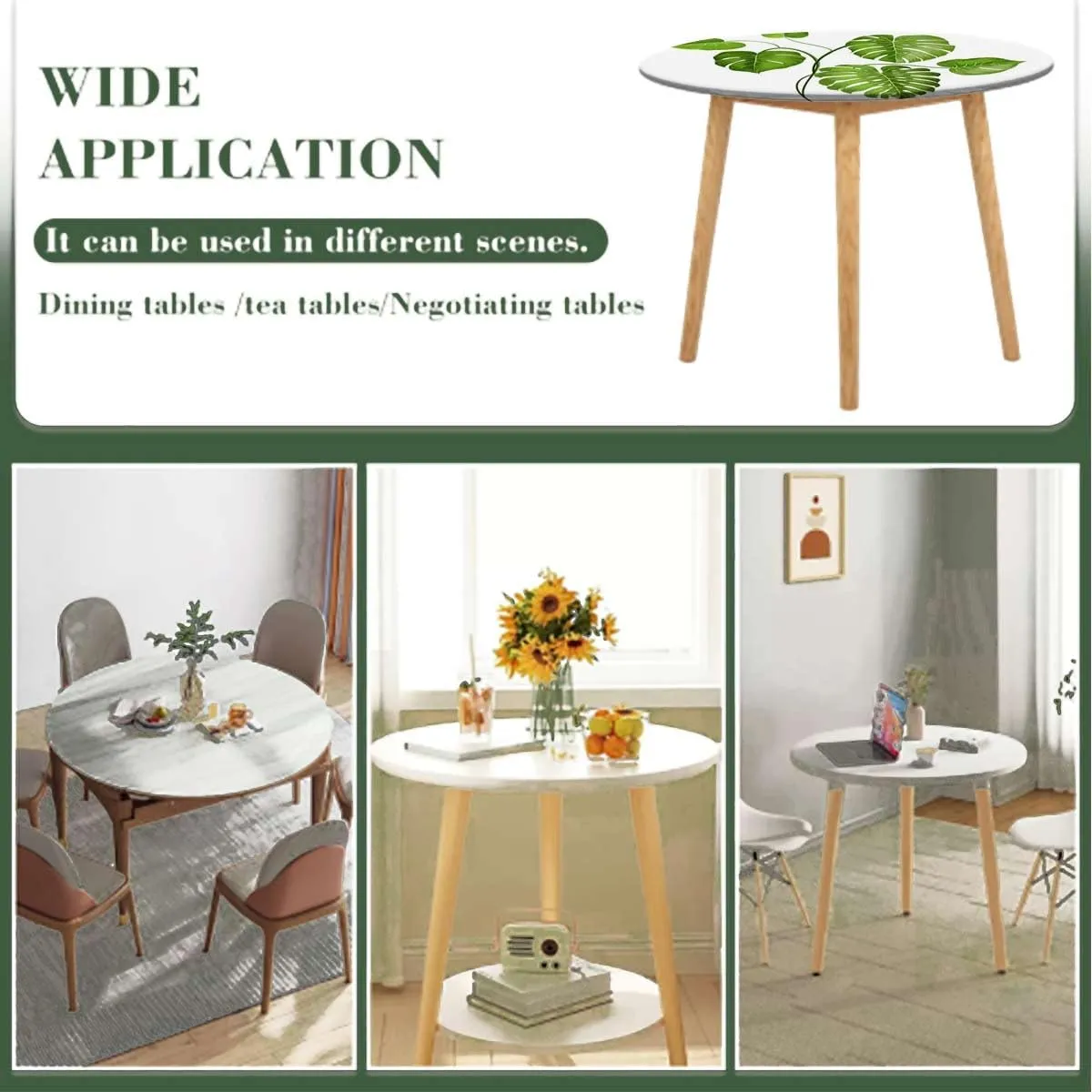 Pale Green Round Tables Tablecloth Table Cloth Leaf Nature Jungle Forest Round Fitted Table Cover The Ultimate Protection for Your Table Fit for 36"-39" Diameter Table Party Theme