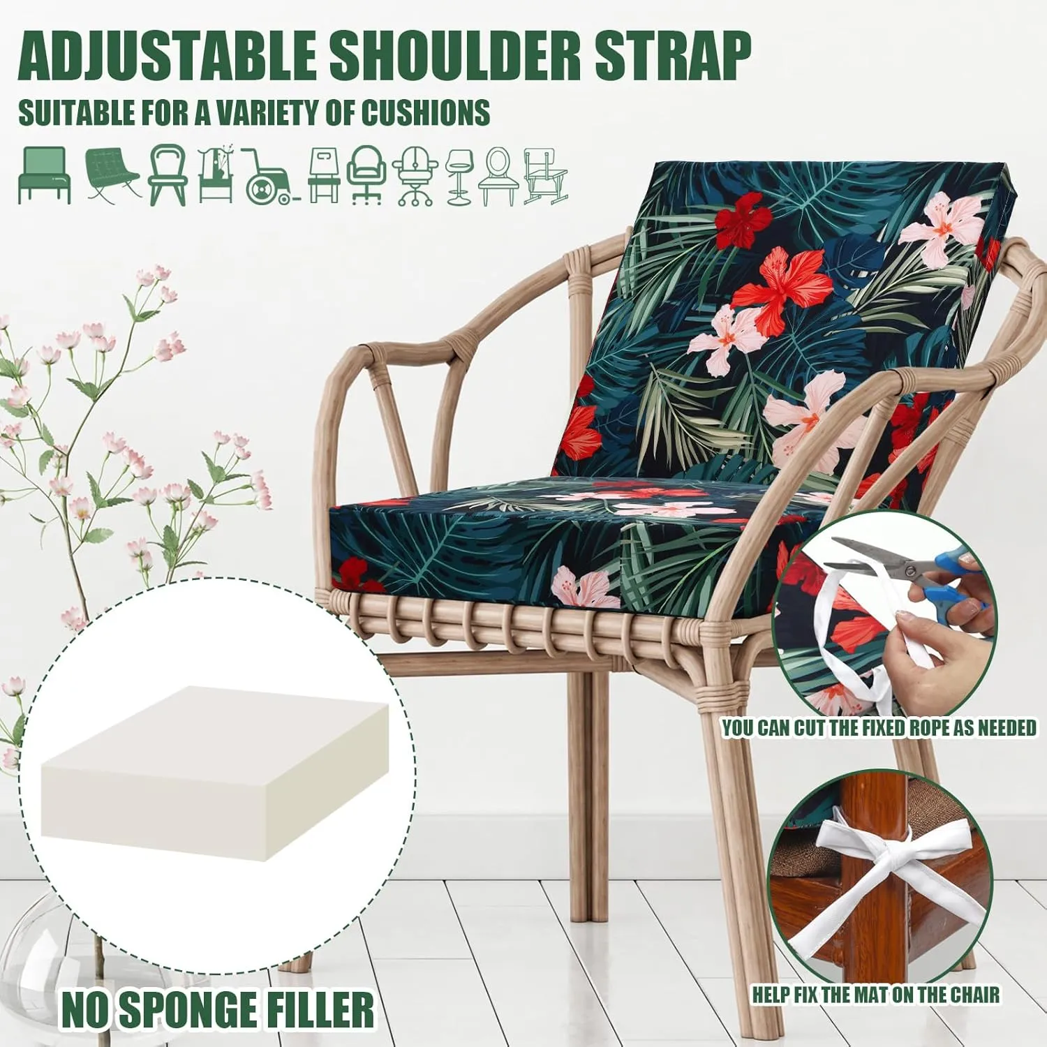 Panelee 6 Pcs Patio Cushion Covers Square Chair Seat Slip Covers Waterproof Outdoor Cushion Replacement Water Repellent Slipcover with Ties for Sofa Furniture Bench(24 x 24 x 4 Inch)