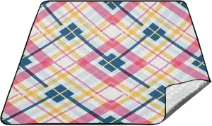 Peach Yellow Plaid Lines Fresh Waterproof Camping Mat Portable Outdoor Foldable Mat for Ground Summer Gift alfombra para Playa
