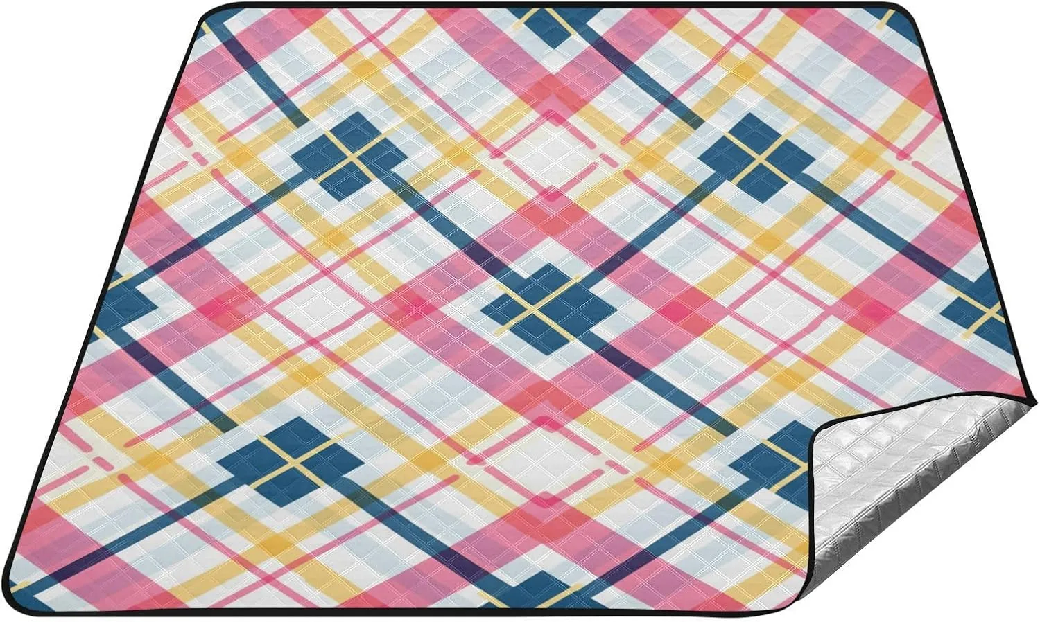Peach Yellow Plaid Lines Fresh Waterproof Camping Mat Portable Outdoor Foldable Mat for Ground Summer Gift alfombra para Playa