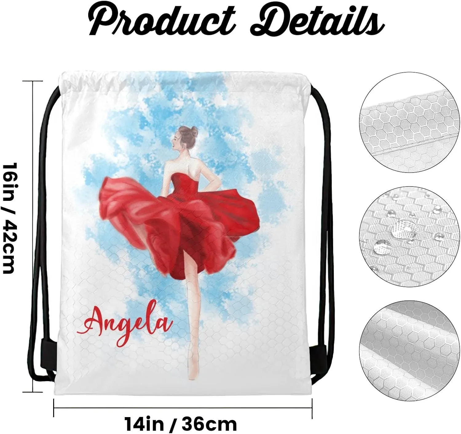 Personalized Drawstring Backpack Custom Name Elegant Woman Multifunctional Bag for Adult Baseball Picnic Camping