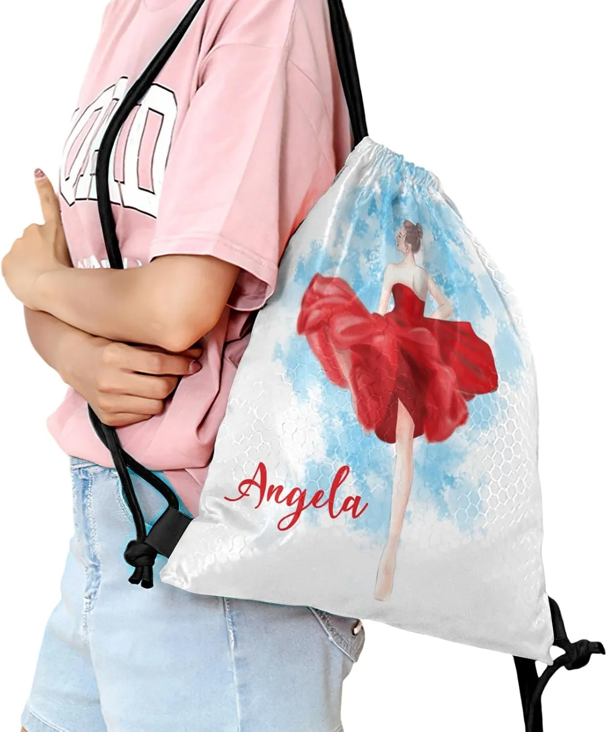 Personalized Drawstring Backpack Custom Name Elegant Woman Multifunctional Bag for Adult Baseball Picnic Camping