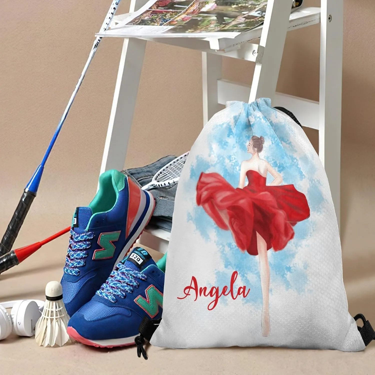 Personalized Drawstring Backpack Custom Name Elegant Woman Multifunctional Bag for Adult Baseball Picnic Camping