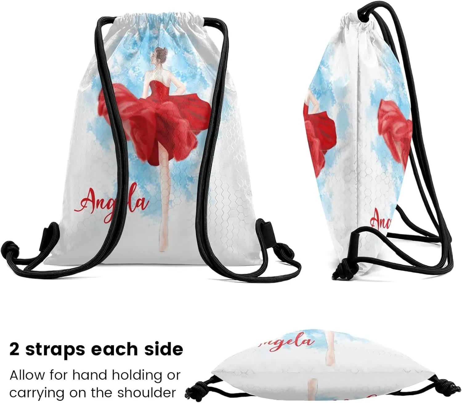 Personalized Drawstring Backpack Custom Name Elegant Woman Multifunctional Bag for Adult Baseball Picnic Camping