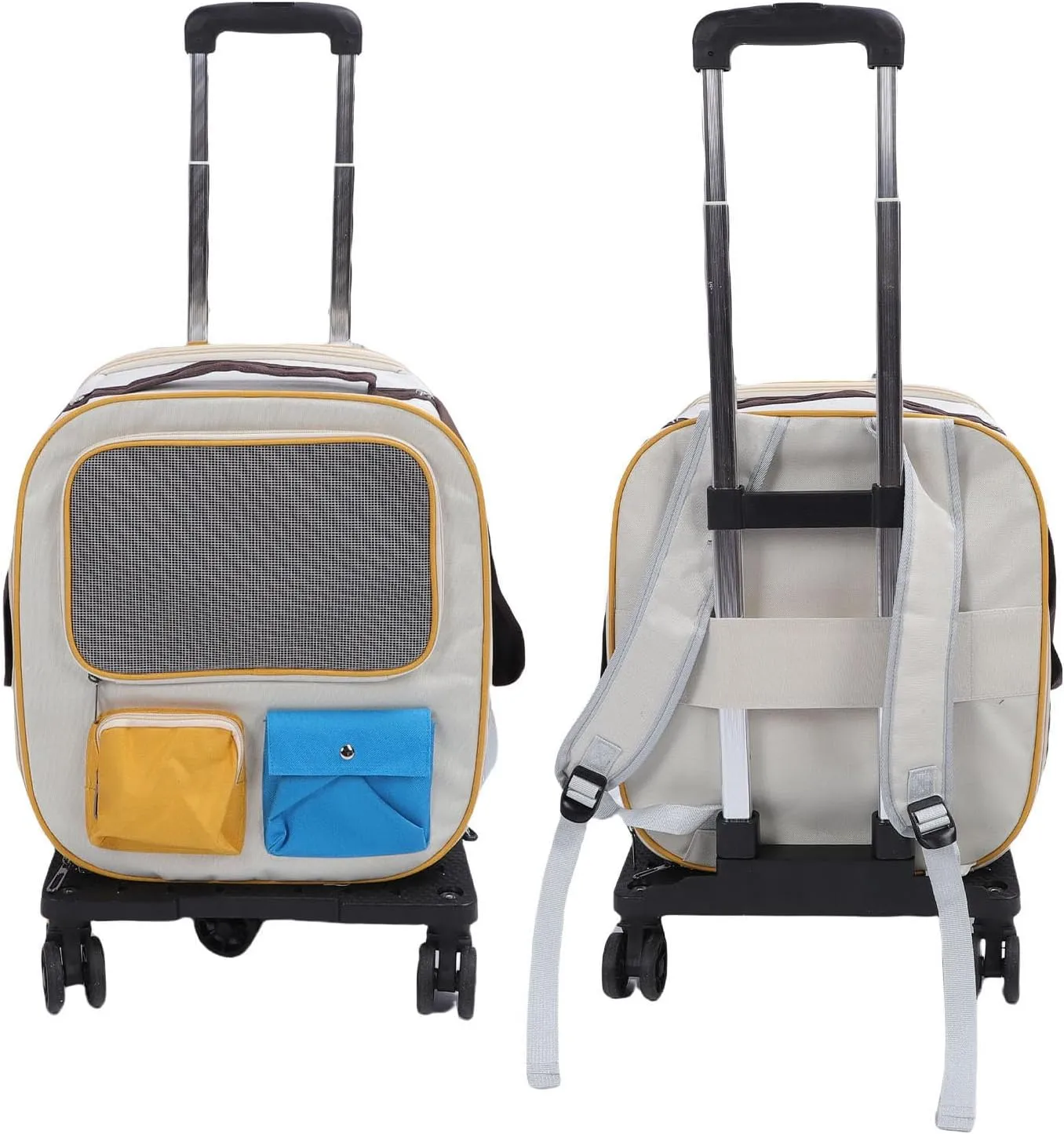 Pet Carrier Backpack With Wheels Carriers & Strollers Oxford Cloth Rolling Breathable Cat Dog Bag With Telescoping Handle And Shoulder Carry Pet Supplies For Travel (Blue)