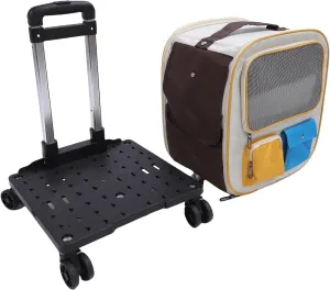 Pet Carrier Backpack With Wheels Carriers & Strollers Oxford Cloth Rolling Breathable Cat Dog Bag With Telescoping Handle And Shoulder Carry Pet Supplies For Travel (Blue)