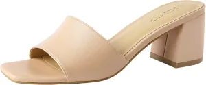 PIZZ ANNU Women's Square Open Toe Heels Sandals Low Block Chunky Heeled Sandal Slip on Mules Comfortable Casual Dress Pumps Shoes