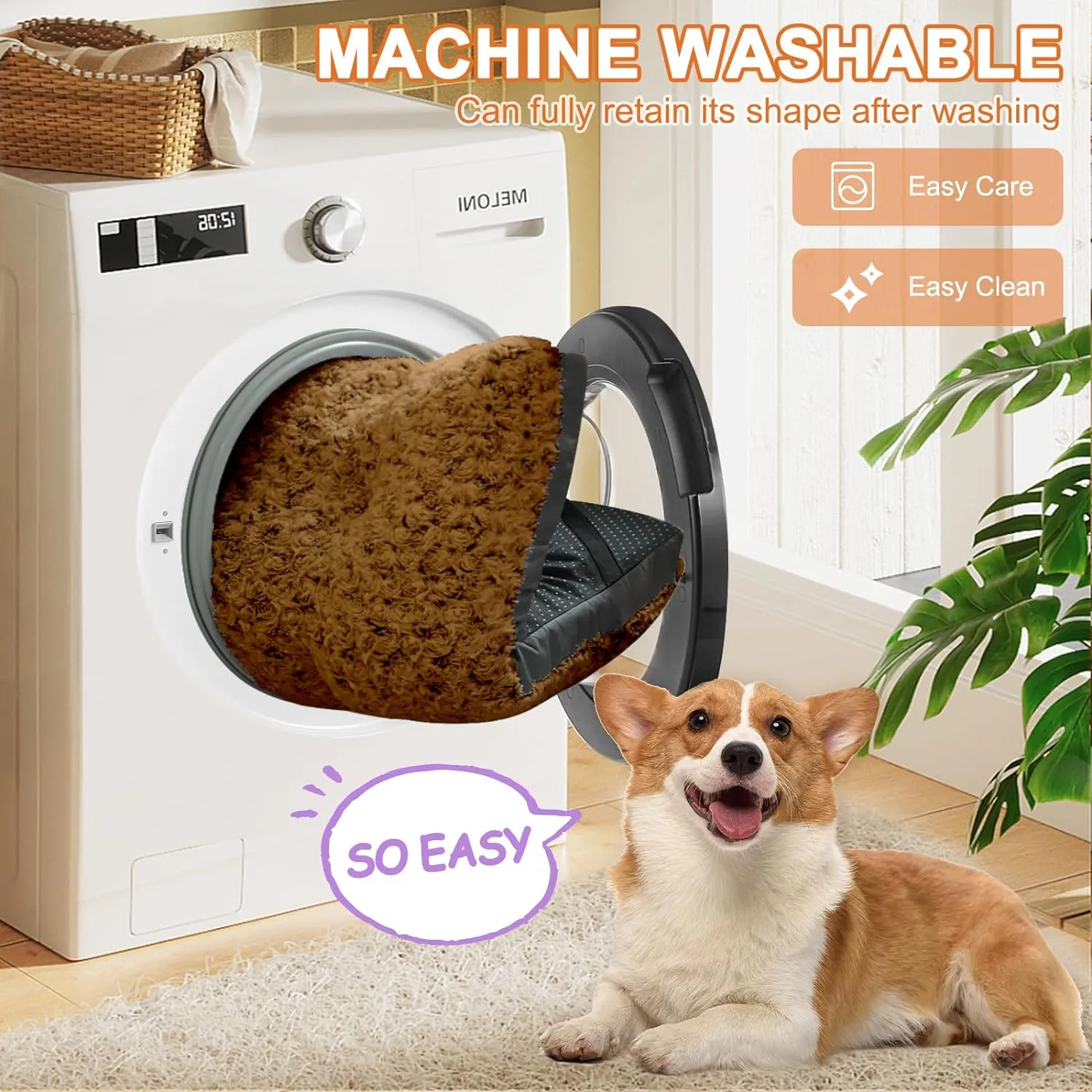 POCBLUE Deluxe Washable Dog Bed for Large Dogs Dog Crate Mat 36 Inch Comfy Fluffy Kennel Pad Anti-Slip for Dogs Up to 70 lbs, 36" x 23", Brown
