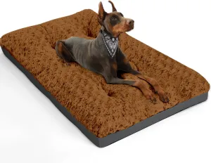 POCBLUE Deluxe Washable Dog Bed for Large Dogs Dog Crate Mat 36 Inch Comfy Fluffy Kennel Pad Anti-Slip for Dogs Up to 70 lbs, 36" x 23", Brown