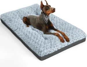 POCBLUE Deluxe Washable XL Dog Bed Dog Crate Mat 42 inch Comfy Fluffy Kennel Pad Anti-Slip for Dogs Up to 90 lbs, 42" x 28", Grey