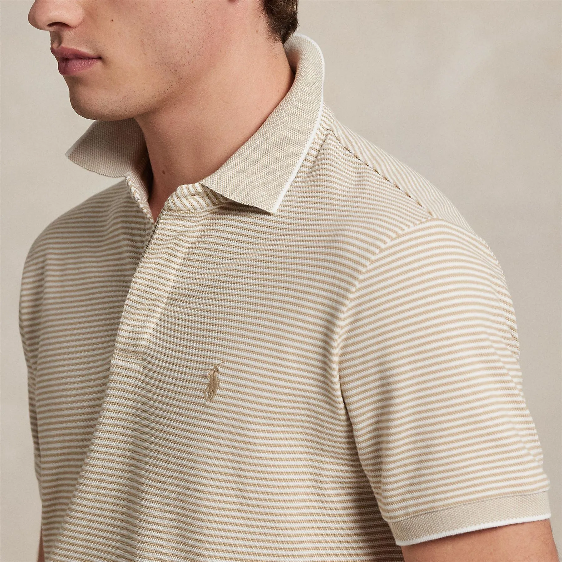 Polo Golf Classic Fit Stretch Oxford Mesh Polo Classic Khaki/White