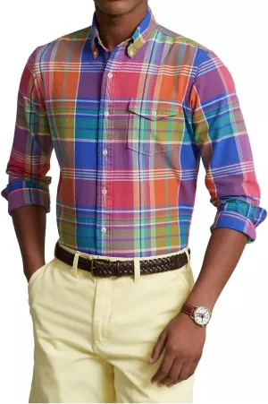 POLO RALPH LAUREN Men's Classic-Fit Oxford Shirt (US, Alpha, X-Large, Regular, Regular, Orange/Royal Multi)