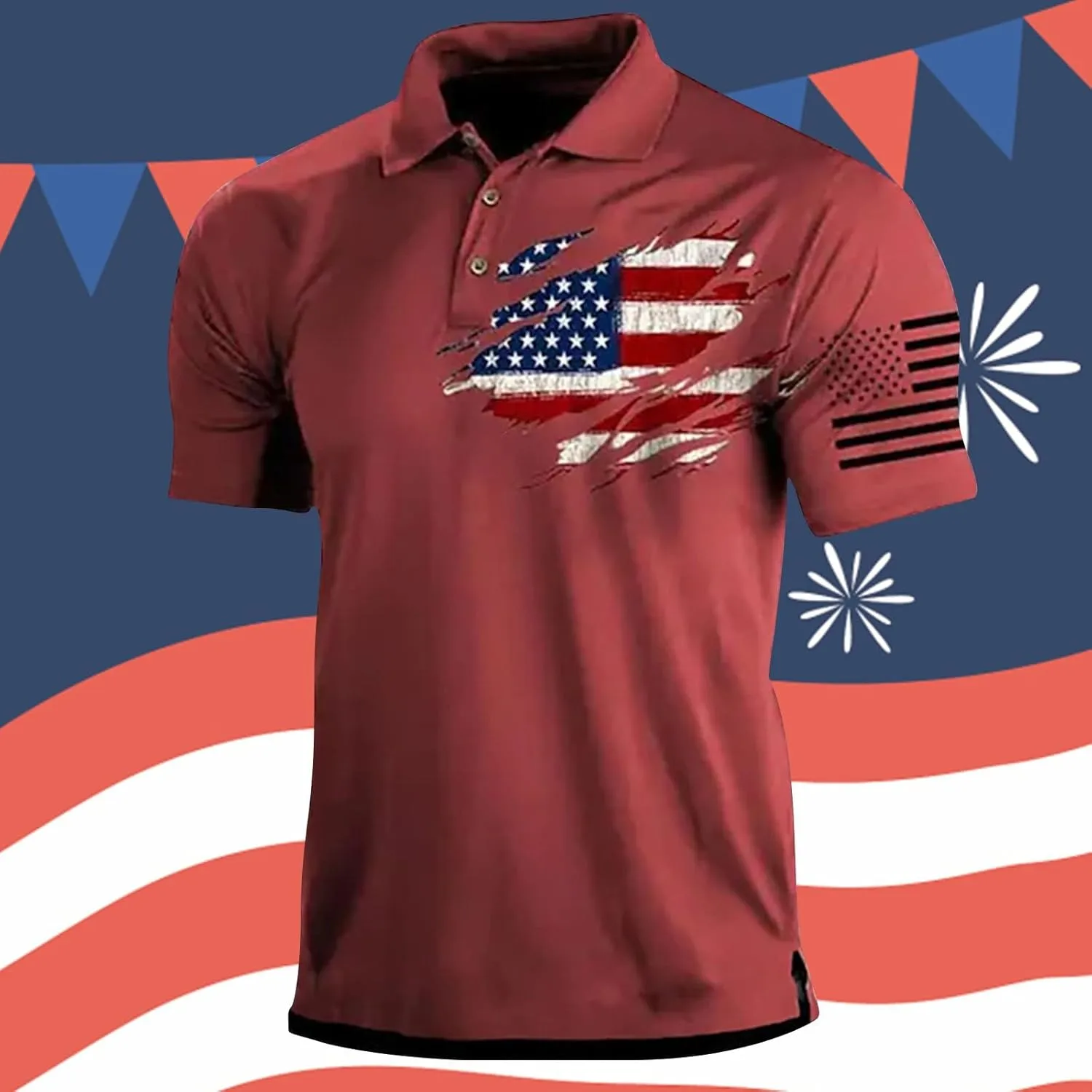 Polo Shirts for Men American Flag Graphic Summer Regular Fit Patriotic Tshirts 4th of July Party Short Sleeve Tees