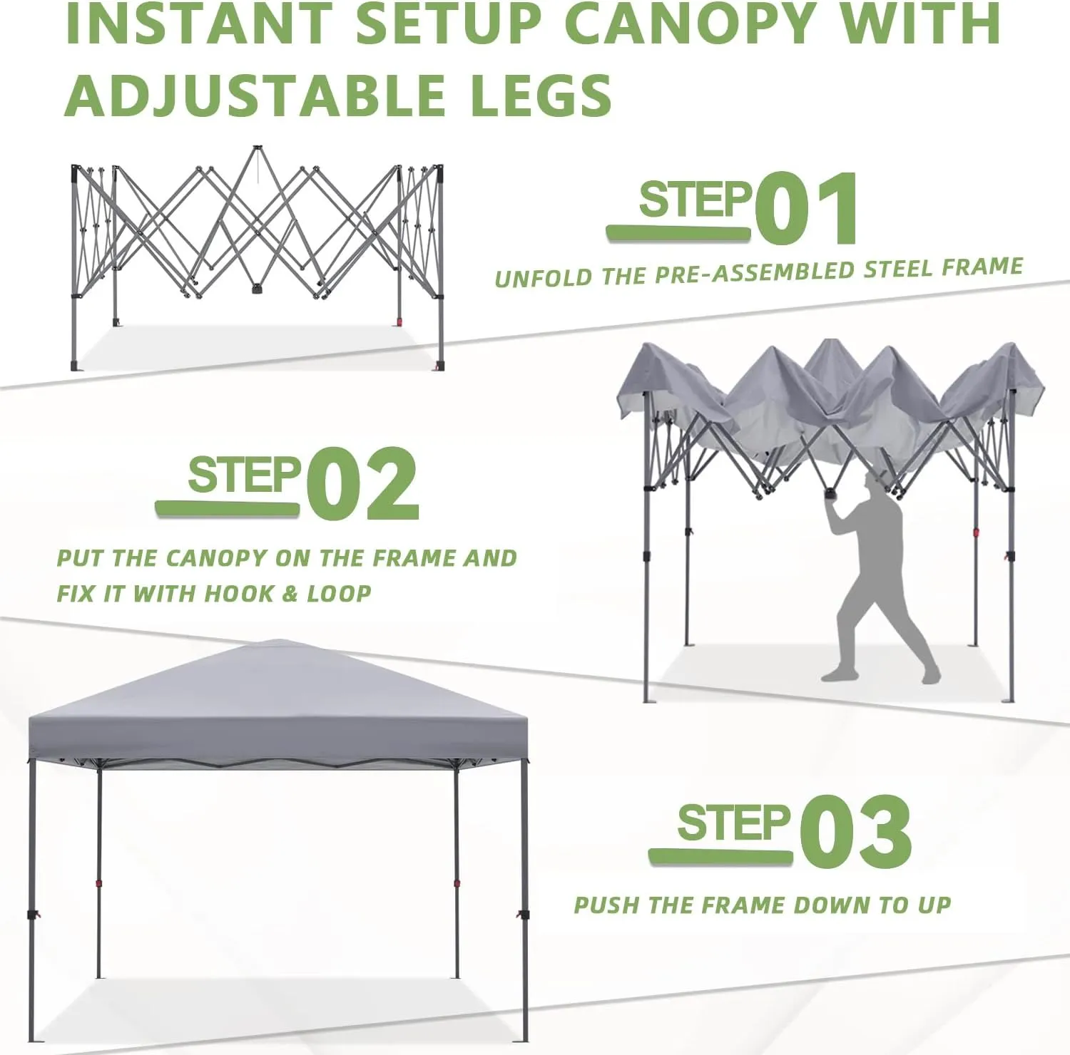 Pop-up Canopy Tent, Canopy Tent with Adjustable Height, Pop-up Tent 10x10, Windproof & Waterproof, Outdoor Canopy with Backpack Bag, 10x10 Tent for Patio Deck Garden and Beach, Pop Canopy Tent, White