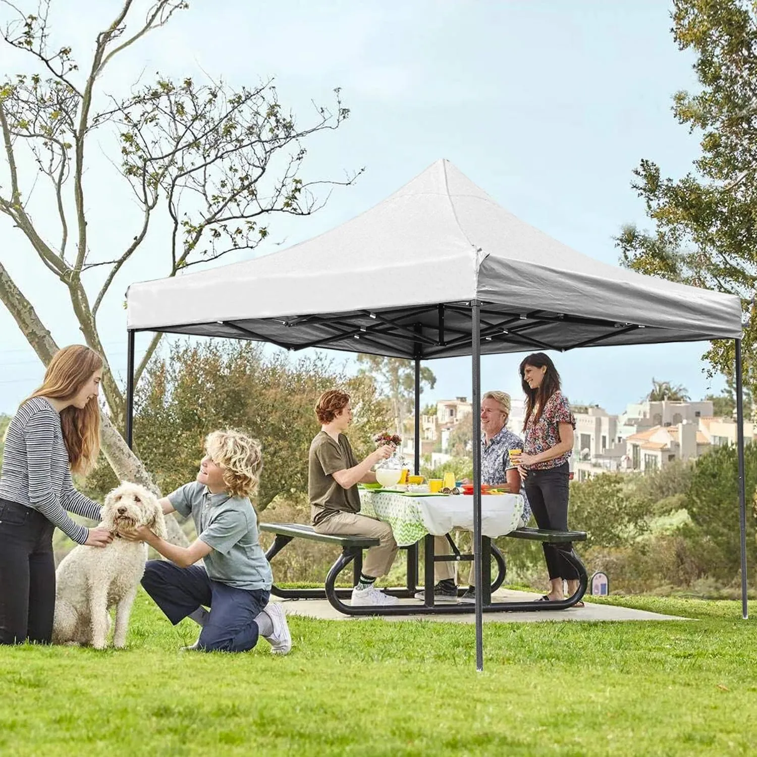 Pop-up Canopy Tent, Canopy Tent with Adjustable Height, Pop-up Tent 10x10, Windproof & Waterproof, Outdoor Canopy with Backpack Bag, 10x10 Tent for Patio Deck Garden and Beach, Pop Canopy Tent, White