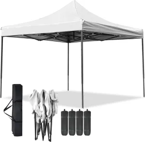 Pop-up Canopy Tent, Canopy Tent with Adjustable Height, Pop-up Tent 10x10, Windproof & Waterproof, Outdoor Canopy with Backpack Bag, 10x10 Tent for Patio Deck Garden and Beach, Pop Canopy Tent, White