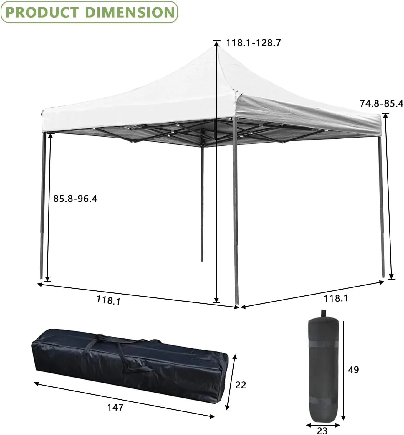 Pop-up Canopy Tent, Canopy Tent with Adjustable Height, Pop-up Tent 10x10, Windproof & Waterproof, Outdoor Canopy with Backpack Bag, 10x10 Tent for Patio Deck Garden and Beach, Pop Canopy Tent, White