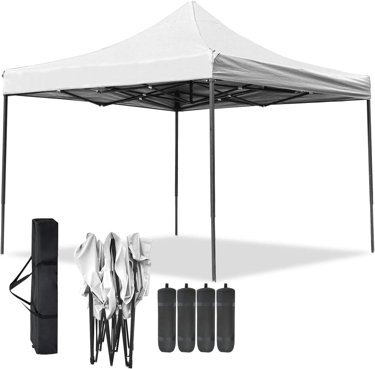 Pop-up Canopy Tent, Canopy Tent with Adjustable Height, Pop-up Tent 10x10, Windproof & Waterproof, Outdoor Canopy with Backpack Bag, 10x10 Tent for Patio Deck Garden and Beach, Pop Canopy Tent, White