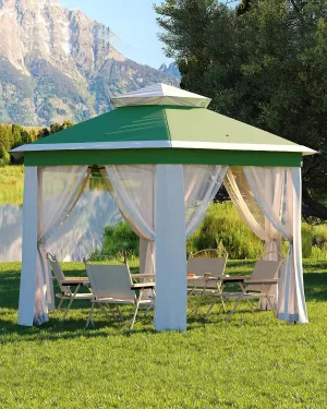 Pop Up Gazebo 13x13, 6 Side Outside Canopy Tent with Mosquito Netting, One Push Setup for Backyard Patio Garden Activities - Green