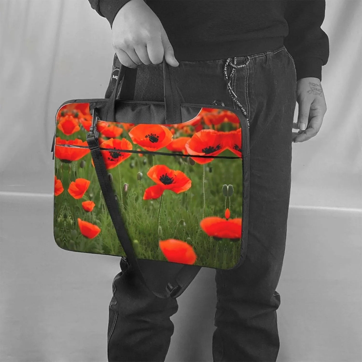 Poppy Flowers Petals Print Messenger Bag & Case Shoulder Strap Fashionable Laptop Bag for Business Travel