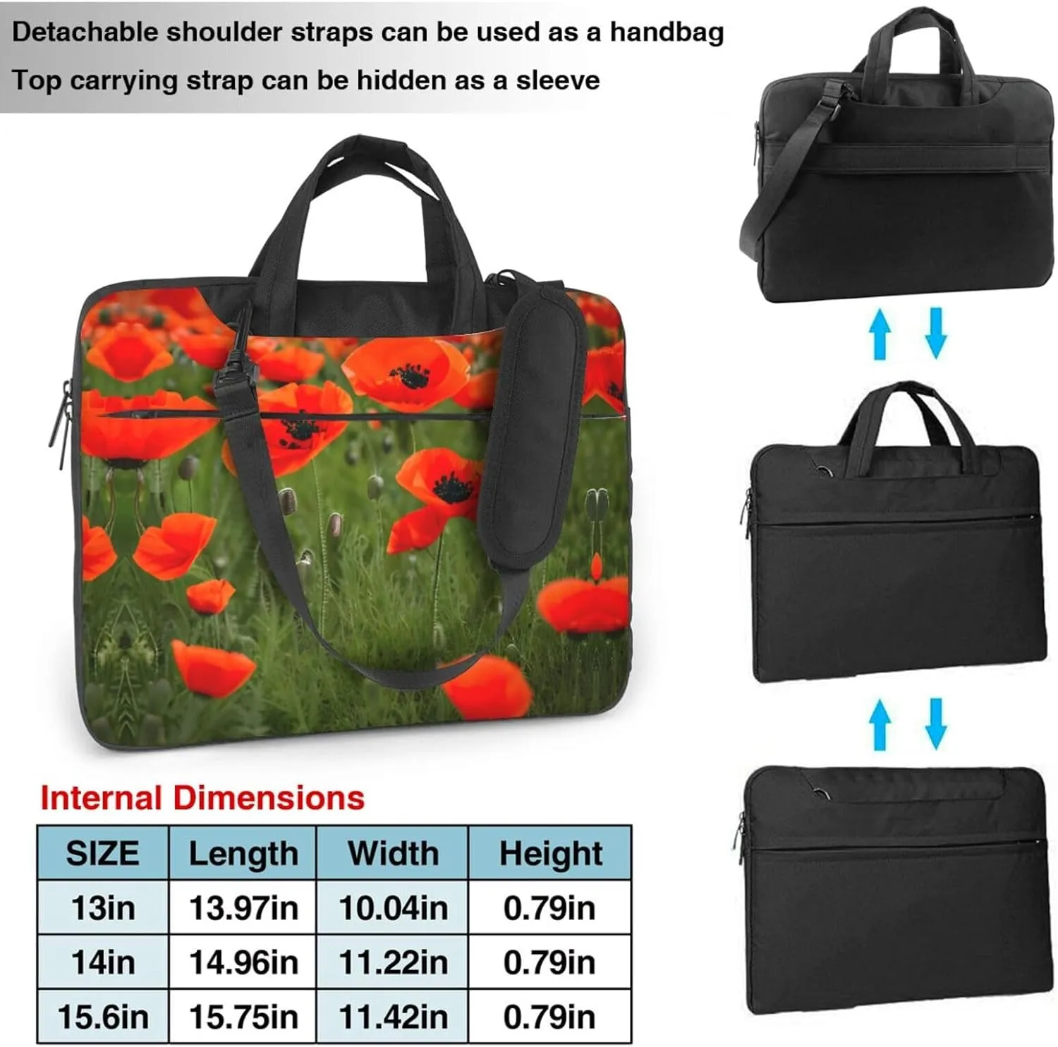 Poppy Flowers Petals Print Messenger Bag & Case Shoulder Strap Fashionable Laptop Bag for Business Travel