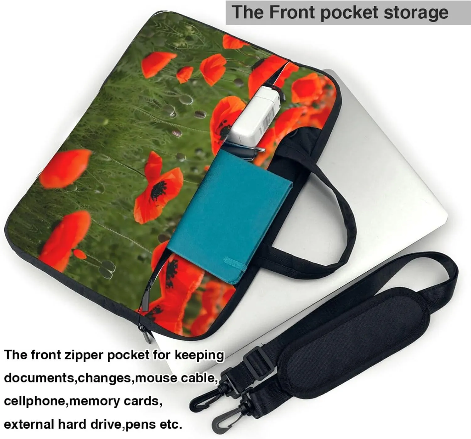 Poppy Flowers Petals Print Messenger Bag & Case Shoulder Strap Fashionable Laptop Bag for Business Travel