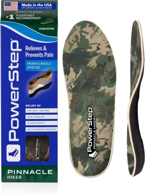 PowerStep Pinnacle Hiker Orthotic Insoles, Arch Support for Hiking Boots, Plantar Fasciitis Pain Relief, Mild Pronation, Maximum Cushion, Unisex, Made in The USA (Men's 11-11.5)