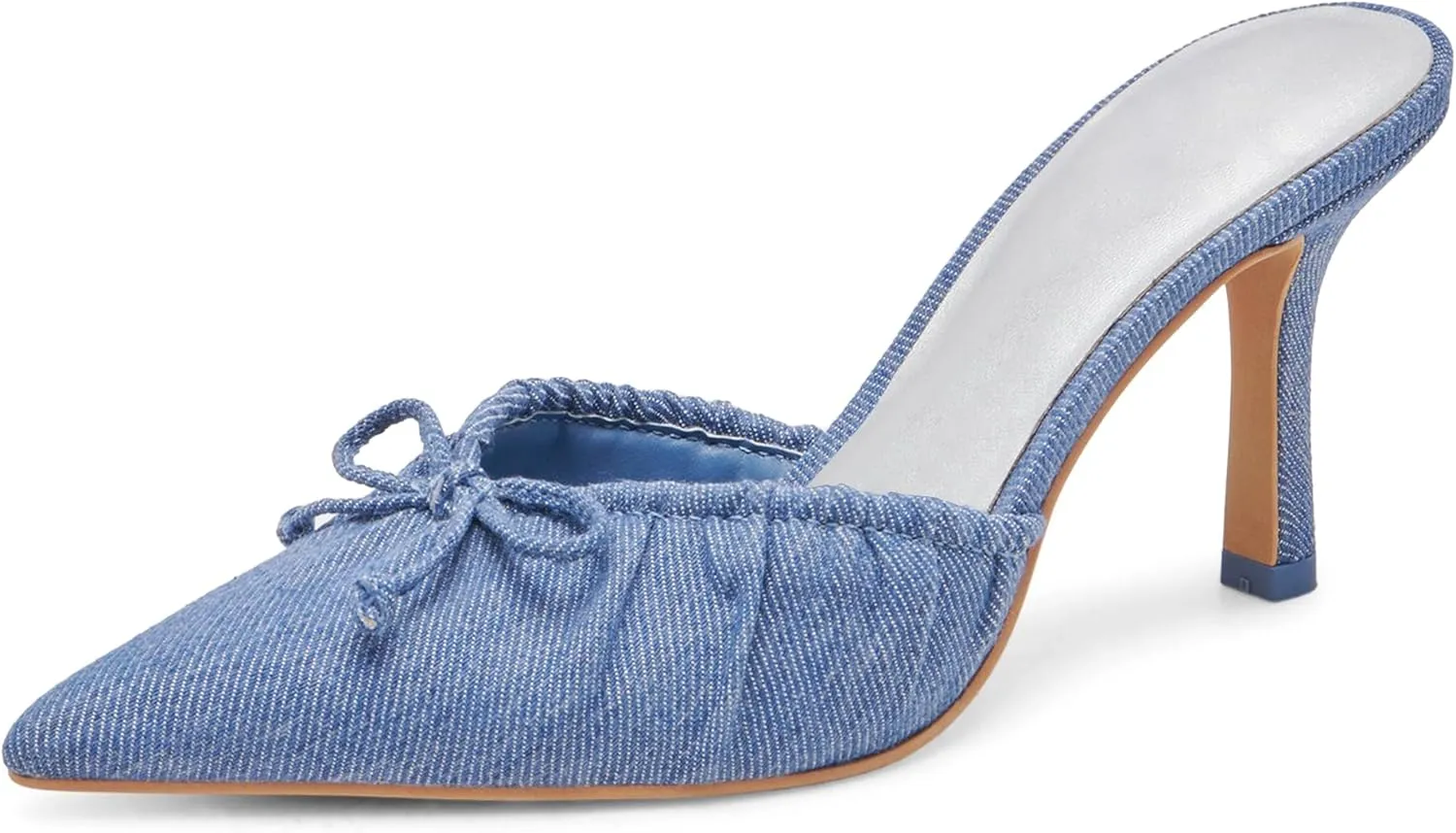 Ruched Kitten Heels for Women with Bows Comfortable Pointed Toe Mule Dressy Heels Sexy Slip on Stiletto Heels Pumps.