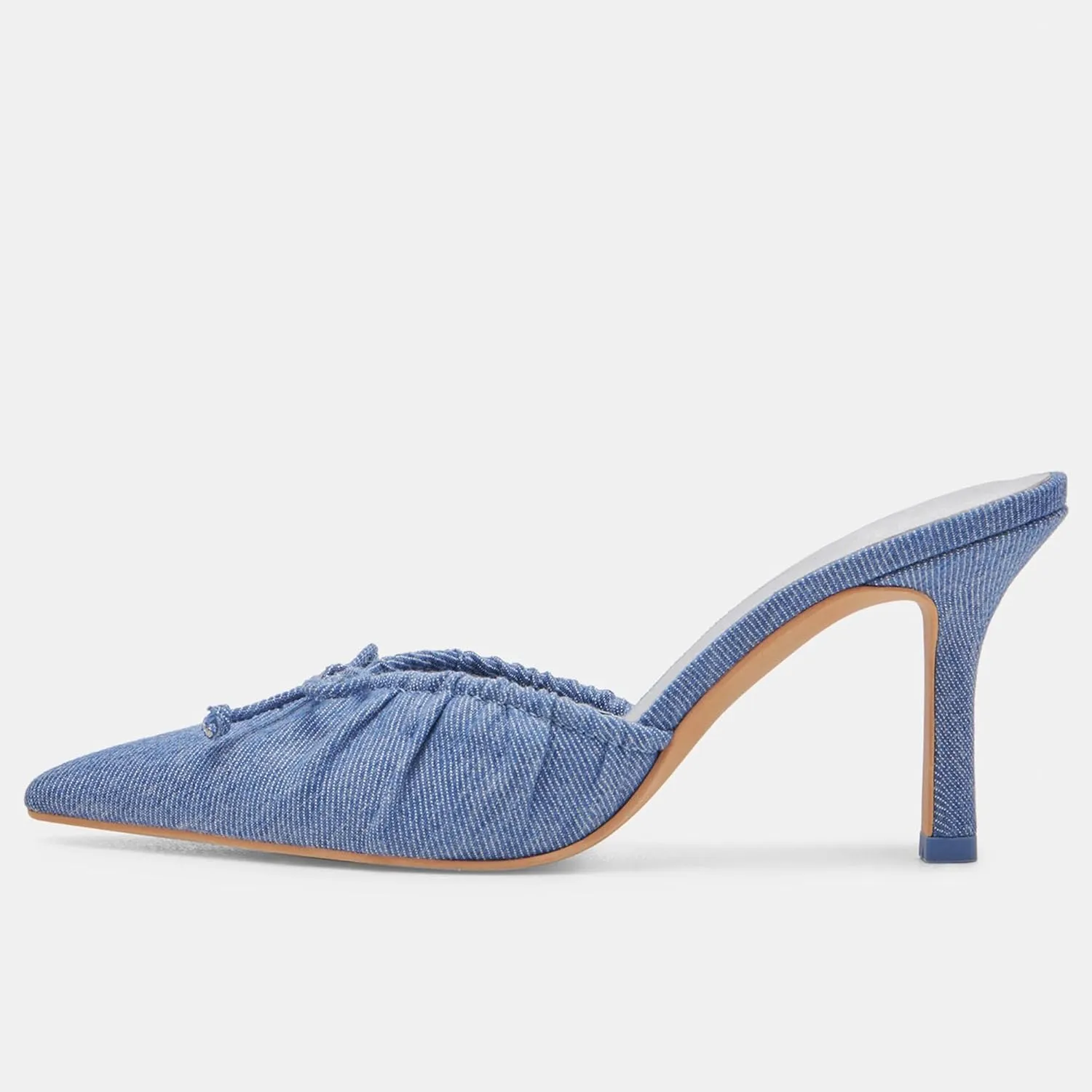 Ruched Kitten Heels for Women with Bows Comfortable Pointed Toe Mule Dressy Heels Sexy Slip on Stiletto Heels Pumps.