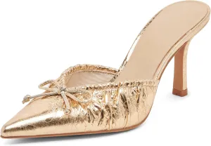 Ruched Kitten Heels for Women with Bows Comfortable Pointed Toe Mule Dressy Heels Sexy Slip on Stiletto Heels Pumps.