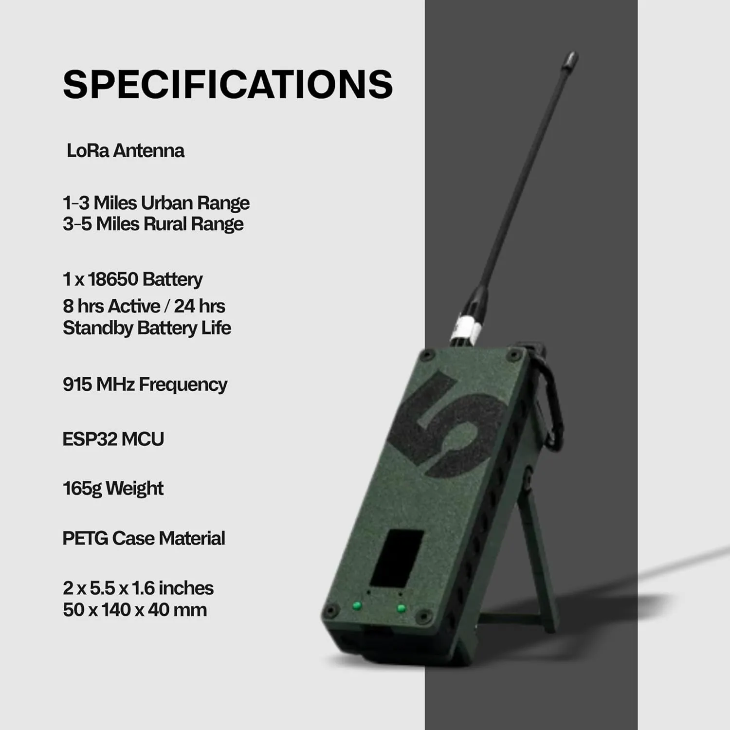 S5 Trekker Bravo LoRa Radio SX1262 with Meshtastic and GPS Enabled, Fully Flashed - Off-Grid Communication Device from spec5-Tactical Green