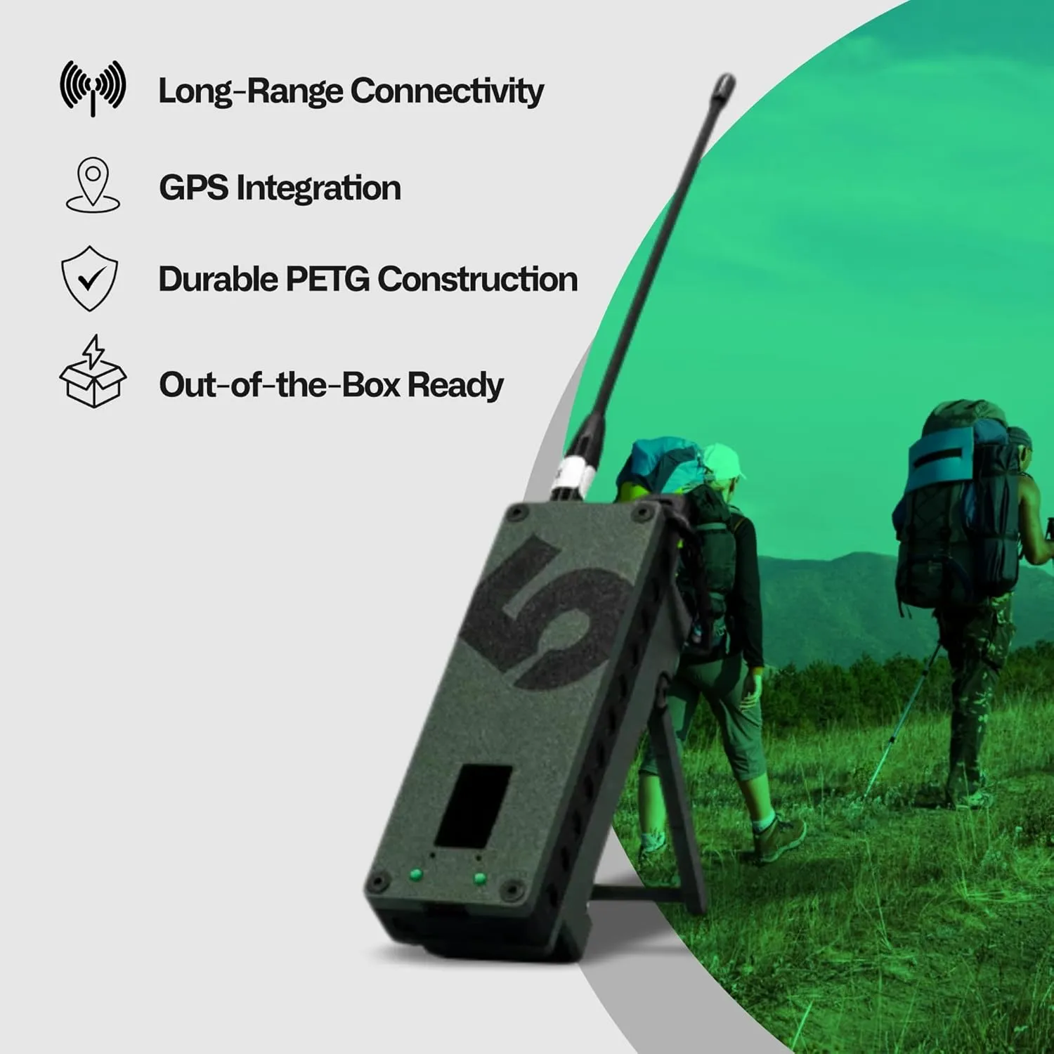 S5 Trekker Bravo LoRa Radio SX1262 with Meshtastic and GPS Enabled, Fully Flashed - Off-Grid Communication Device from spec5-Tactical Green