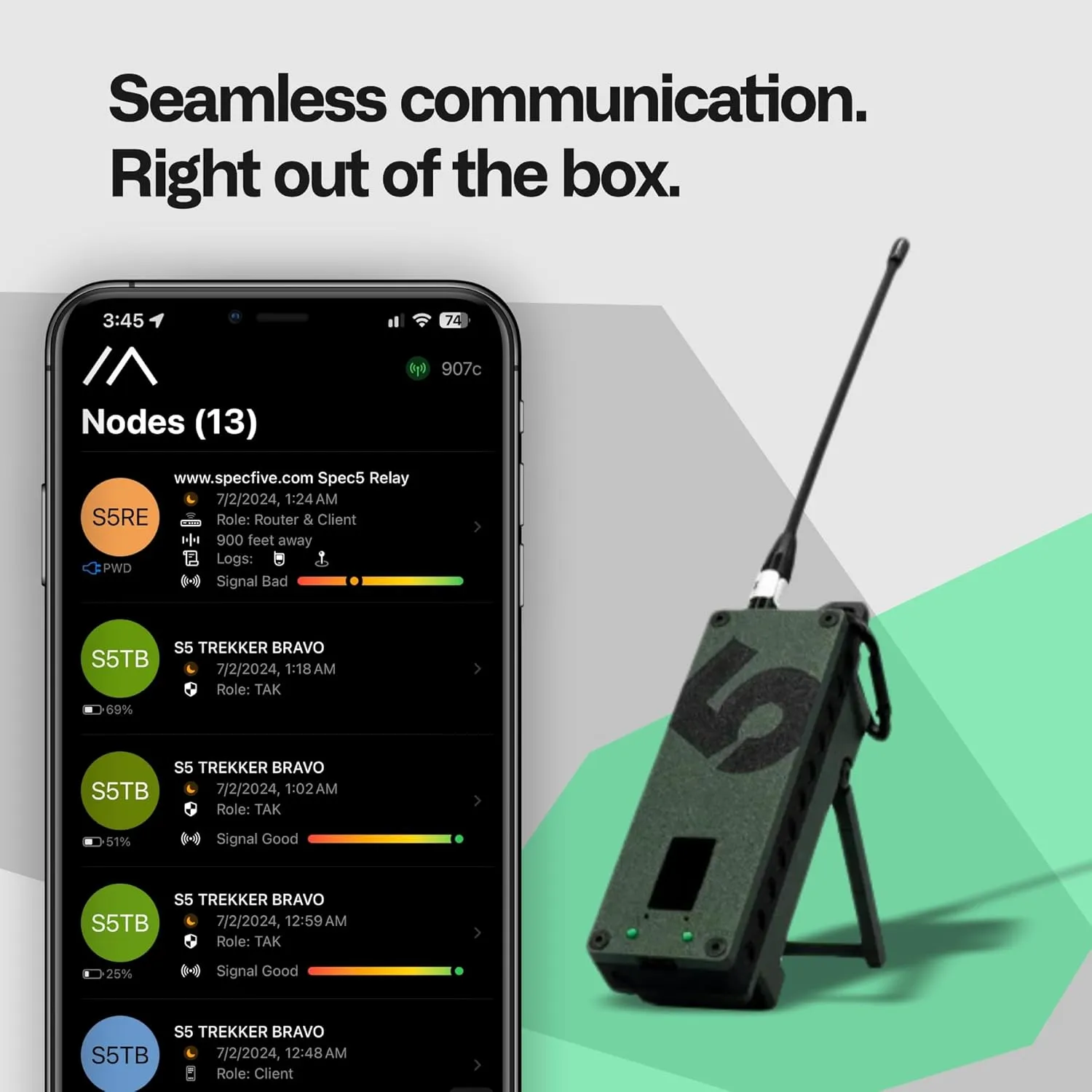 S5 Trekker Bravo LoRa Radio SX1262 with Meshtastic and GPS Enabled, Fully Flashed - Off-Grid Communication Device from spec5-Tactical Green