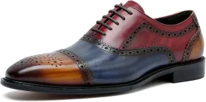 Santimon Men's Oxford Brogue Elegant Evening Business Wedding Derby Plain Toe Lace-up Classic Genuine Leather Casual Formal Shoes