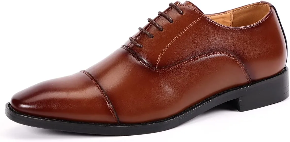 Santimon Men's Oxford Dress Classic Formal Business Cap Toe Leather Lined Derby Shoes