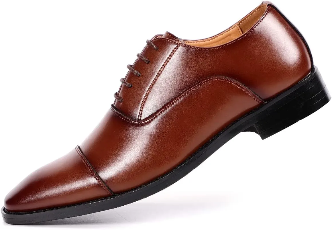 Santimon Men's Oxford Dress Classic Formal Business Cap Toe Leather Lined Derby Shoes
