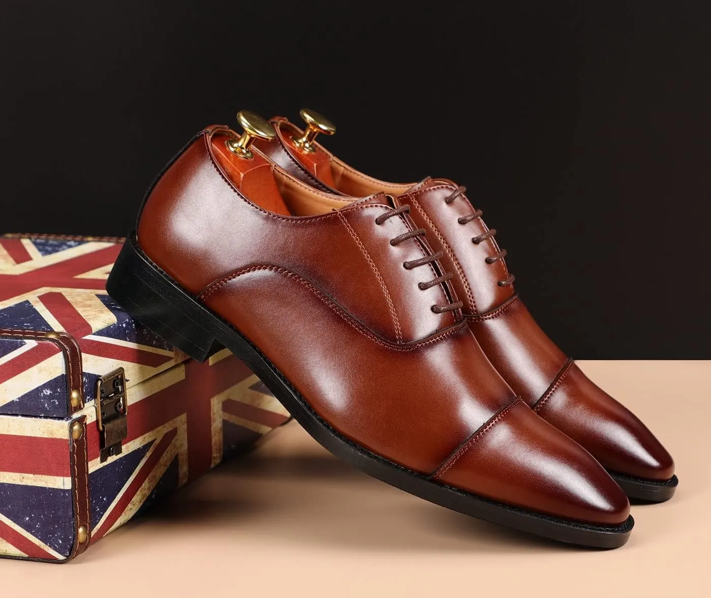 Santimon Men's Oxford Dress Classic Formal Business Cap Toe Leather Lined Derby Shoes