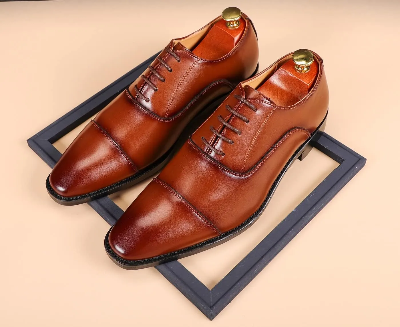 Santimon Men's Oxford Dress Classic Formal Business Cap Toe Leather Lined Derby Shoes