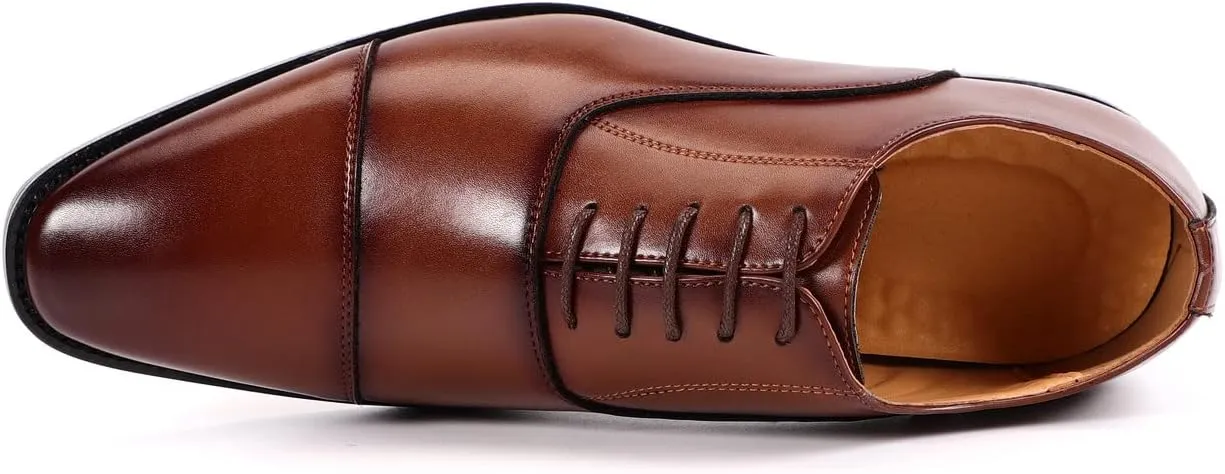 Santimon Men's Oxford Dress Classic Formal Business Cap Toe Leather Lined Derby Shoes