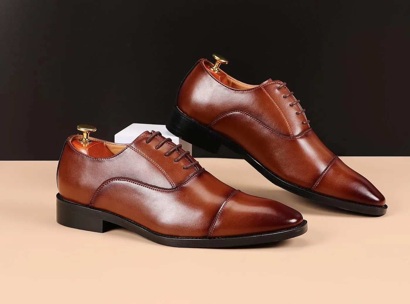 Santimon Men's Oxford Dress Classic Formal Business Cap Toe Leather Lined Derby Shoes