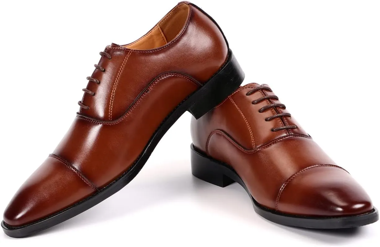 Santimon Men's Oxford Dress Classic Formal Business Cap Toe Leather Lined Derby Shoes