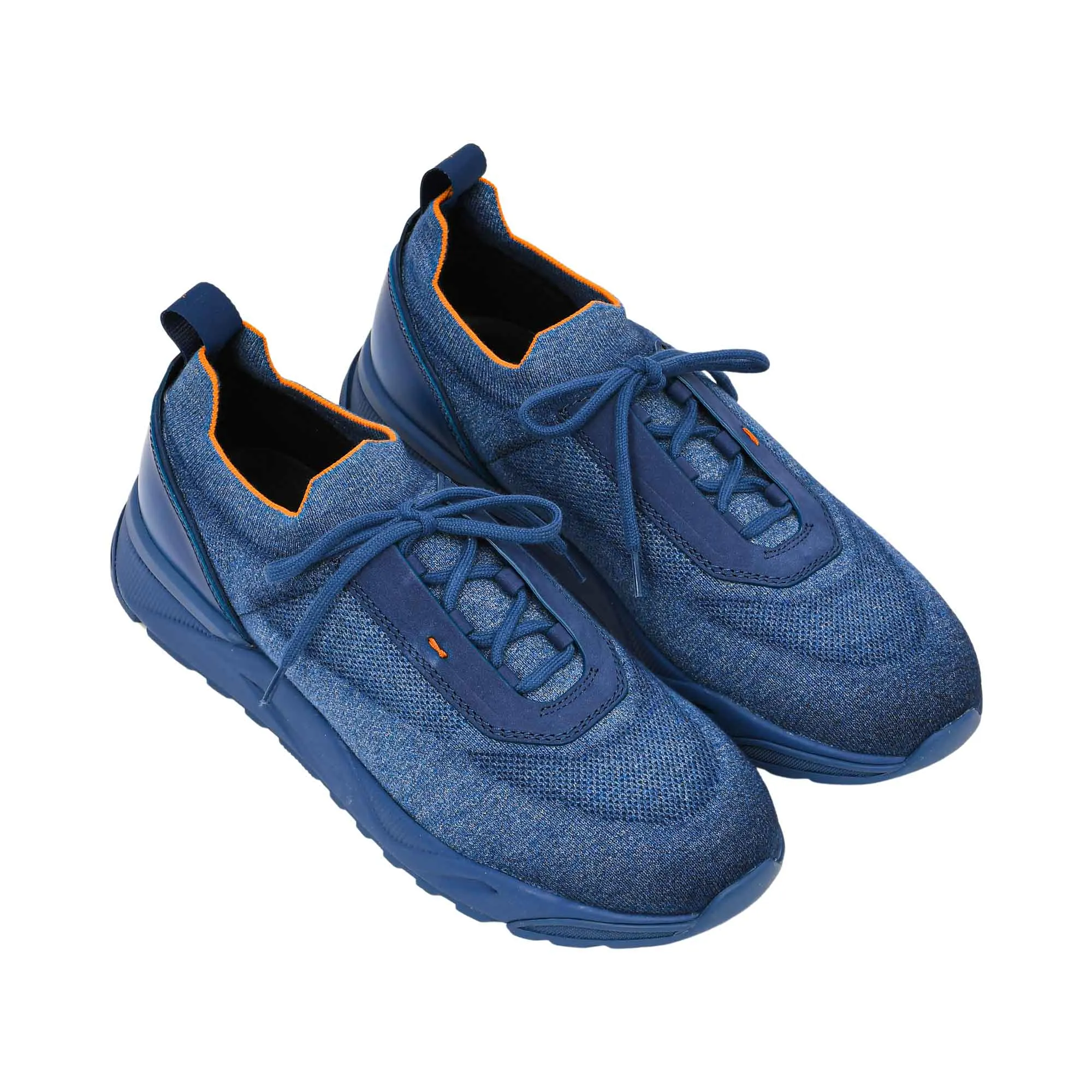 Santoni Men's Knit Blue Sneaker