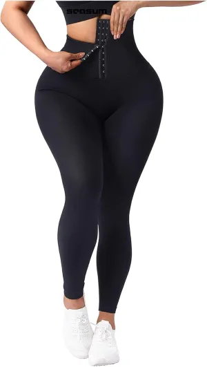 SEASUM High Waisted Yoga Legging with Adjustable Waist Corset Belt Tummy Control Slimming Waist Trainer Pant