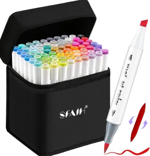 SFAIH Brush Tip Alcohol Markers Set - 72 Colors Double Tipped Art Markers for Artist Adult Coloring Illustration, Gifts for Artist Adult, Dual Tip Brush & Chisel - Refillable Ink