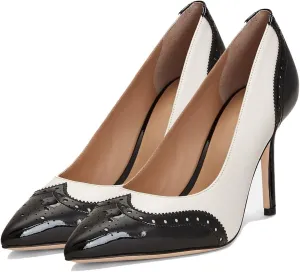 SHODENSE Women Pointed Toe Stiletto Heel Pumps Oxford Slip On High Heels Two Tone Perforated 4 inch Stiletto High Heels Pointy Closed Toe Dress Heels Wingtips Vintage Retro Sexy 4-11 M US