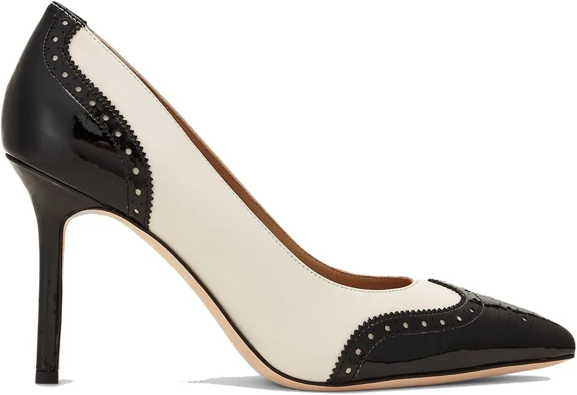 SHODENSE Women Pointed Toe Stiletto Heel Pumps Oxford Slip On High Heels Two Tone Perforated 4 inch Stiletto High Heels Pointy Closed Toe Dress Heels Wingtips Vintage Retro Sexy 4-11 M US