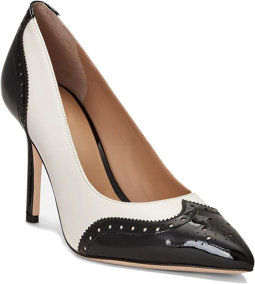 SHODENSE Women Pointed Toe Stiletto Heel Pumps Oxford Slip On High Heels Two Tone Perforated 4 inch Stiletto High Heels Pointy Closed Toe Dress Heels Wingtips Vintage Retro Sexy 4-11 M US
