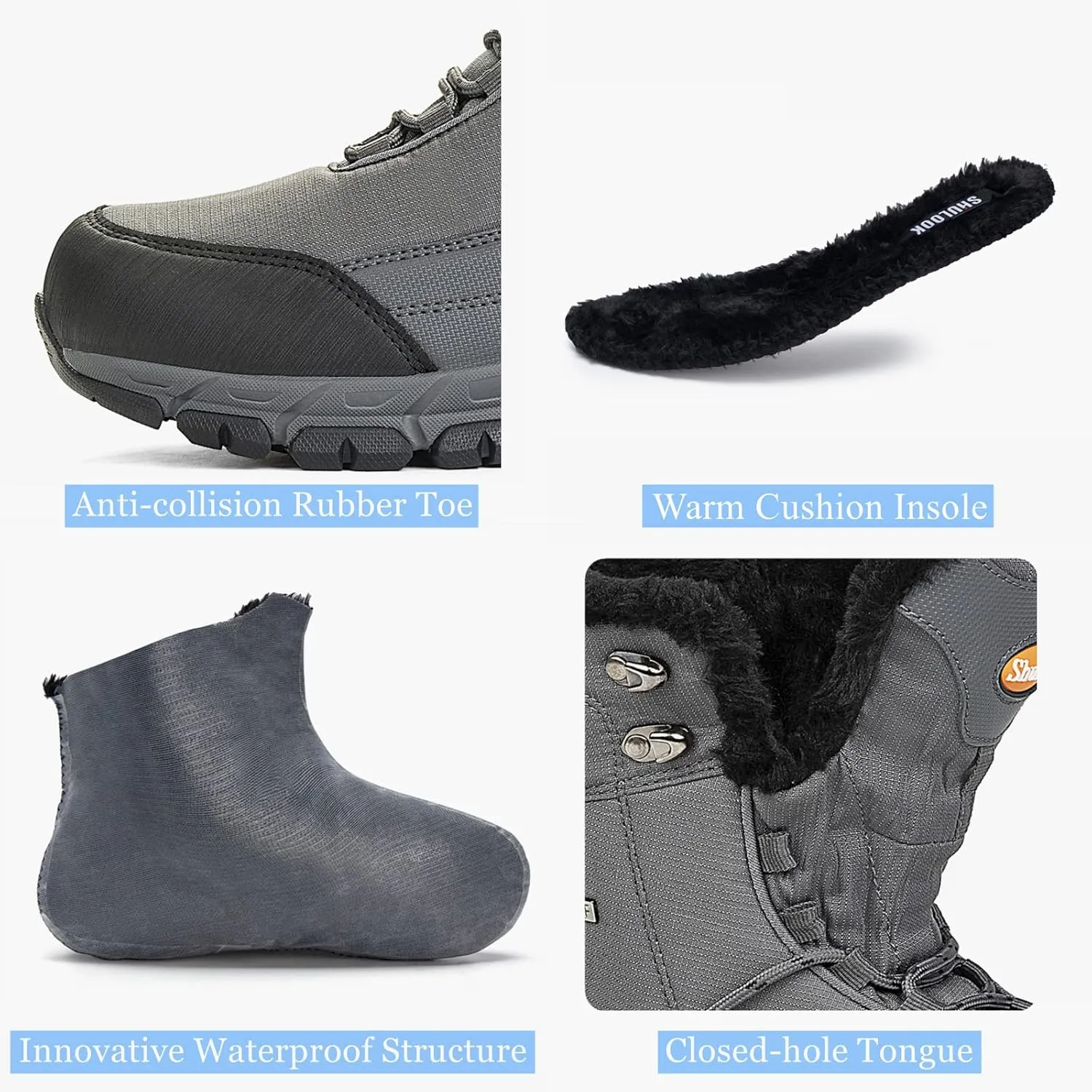 SHULOOK Men's Snow Boots Waterproof Warm Fur Lined Winter Hiking Boot Non-slip Outdoor Ankle High-top Shoes Work Hiker Trekking Trail