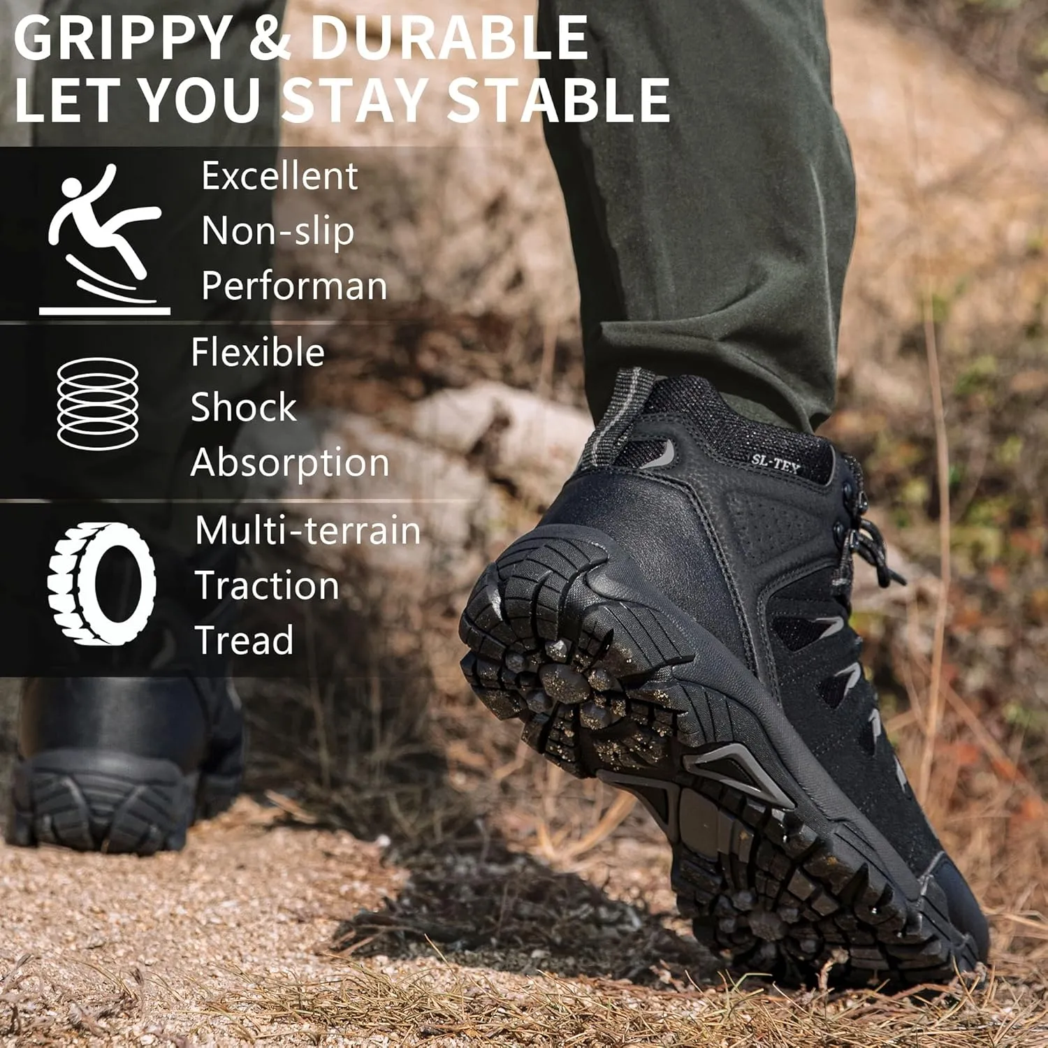 SHULOOK Men's Waterproof Hiking Boots Non-Slip Lightweight Outdoor Mid Top Ankle Boot Breathable Hiker Work Trekking Shoes