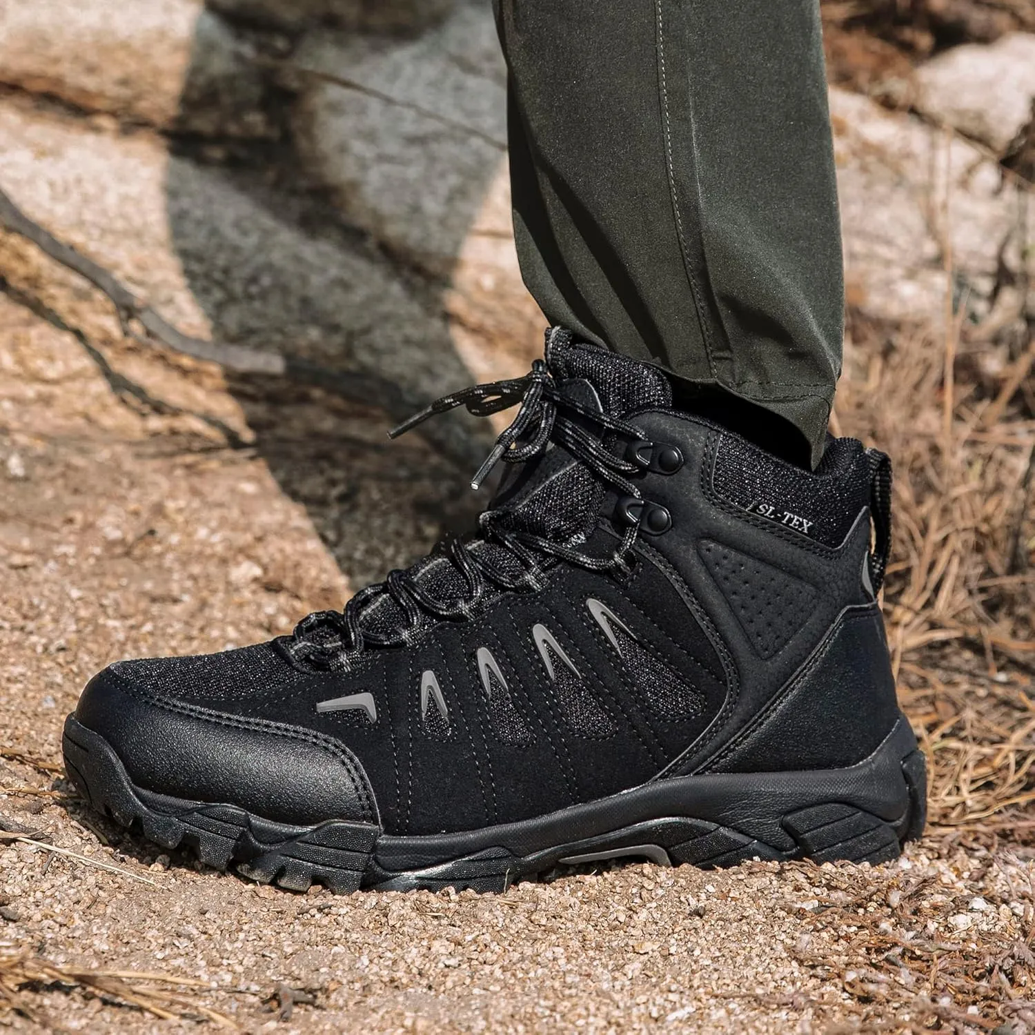 SHULOOK Men's Waterproof Hiking Boots Non-Slip Lightweight Outdoor Mid Top Ankle Boot Breathable Hiker Work Trekking Shoes